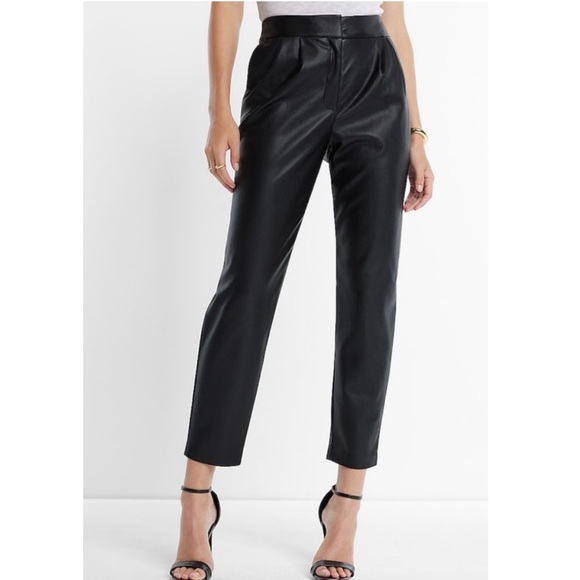 Express Faux Leather High Rise Pleated Straight Ankle Trouser Pant Black 10 - Picture 10 of 10